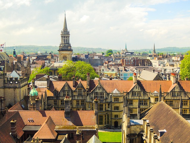 oxford university town historic buildings with green landscape educational setting